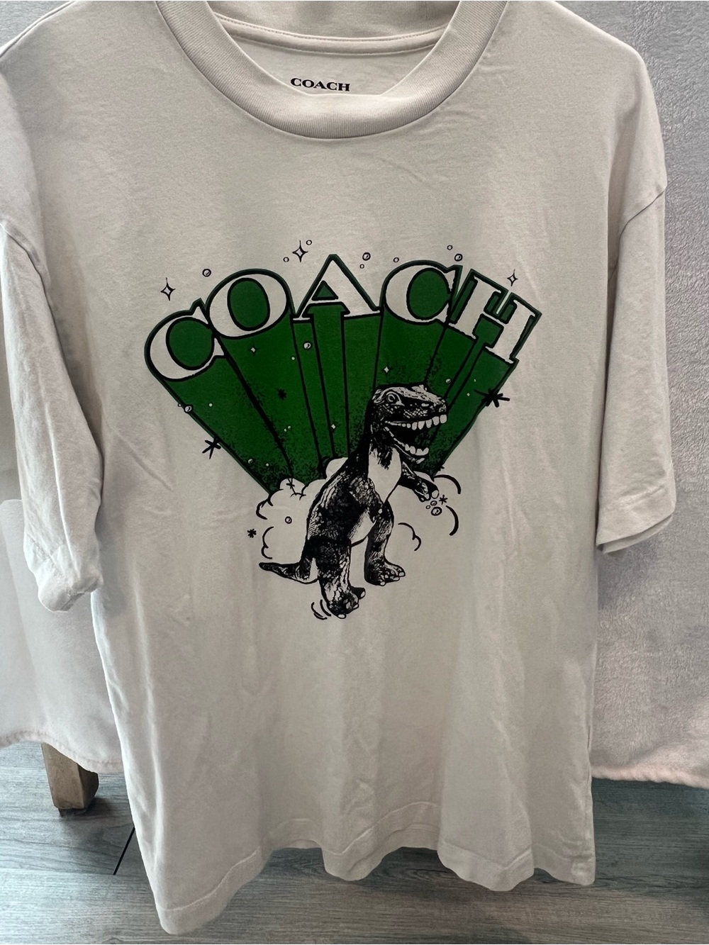 COACH White Short-Sleeve Tee with Green Graphic Dino